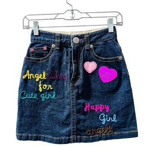 Angel Blue Japanese Embroidered Denim Jean Skirt Girls Size Medium Patchwork